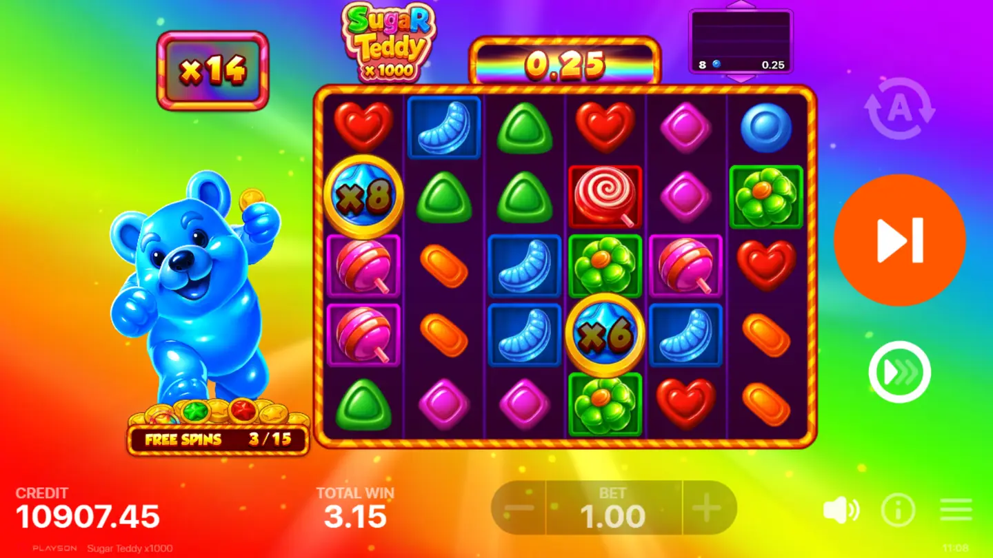 Sugar Teddy feature progress indicator turning red before Free Spins trigger